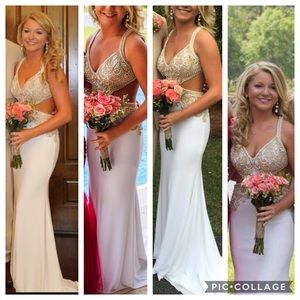 White and gold Sherri Hill prom dress